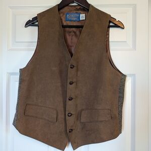 Vintage Pendleton brown suede and wool vest size 42